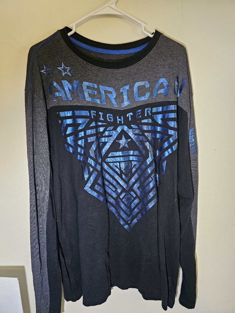 Men's American Fighter Black/Blue Shirt MMA Fight Wear Dbl Sided Size XXL 2XL